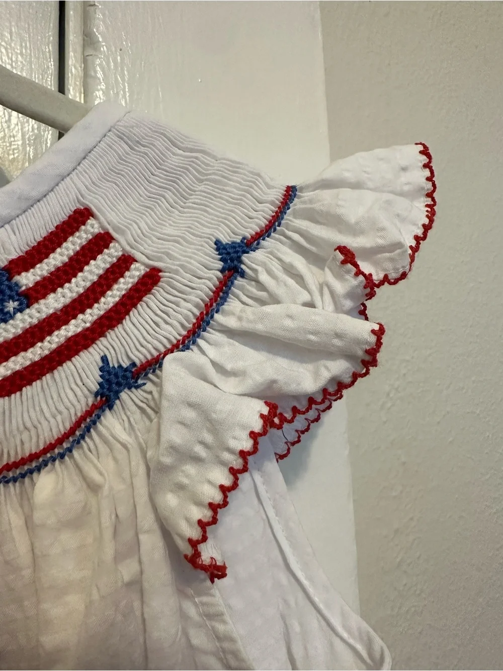 5T Smocked American Flag Bishop Dress - red/white/blue